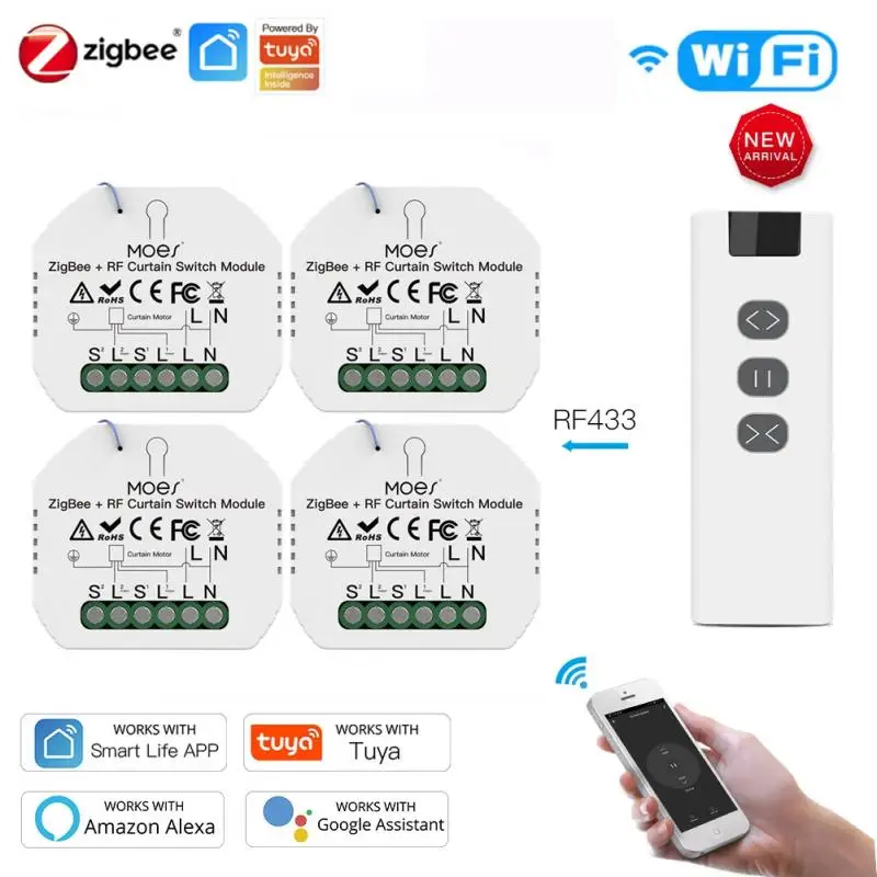 

Tuya WiFi RF Roller Blind Shutter Curtain Switch Module APP Control For Electric Motor Sunscreen Works With Google Home Alexa