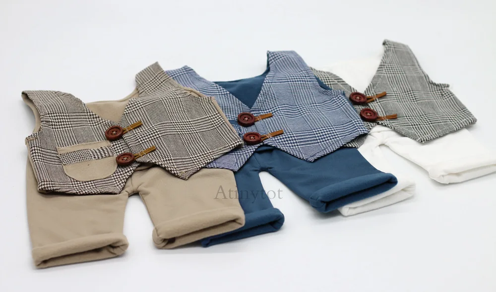 Baby Boy Little Gentleman Vest Shorts Newborn Photography Props Clothes Infant Birthday Picture Shoot fotografia Prop Pant | Детская