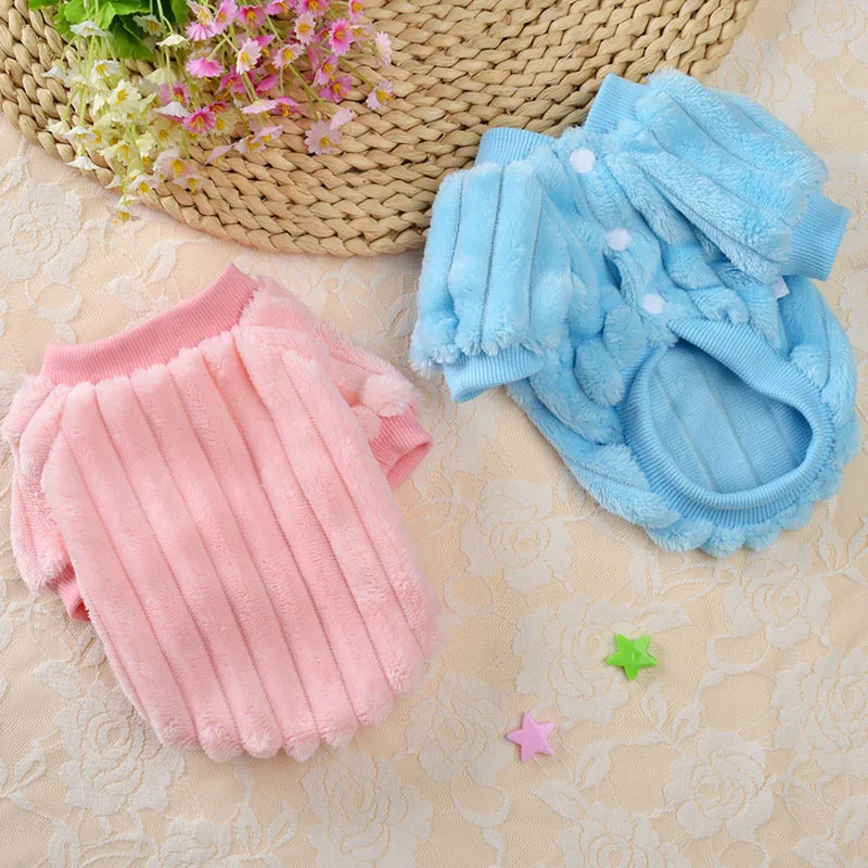 Флисовая одежда для собак зимняя мягкая теплая толстовка с полосками и коротким