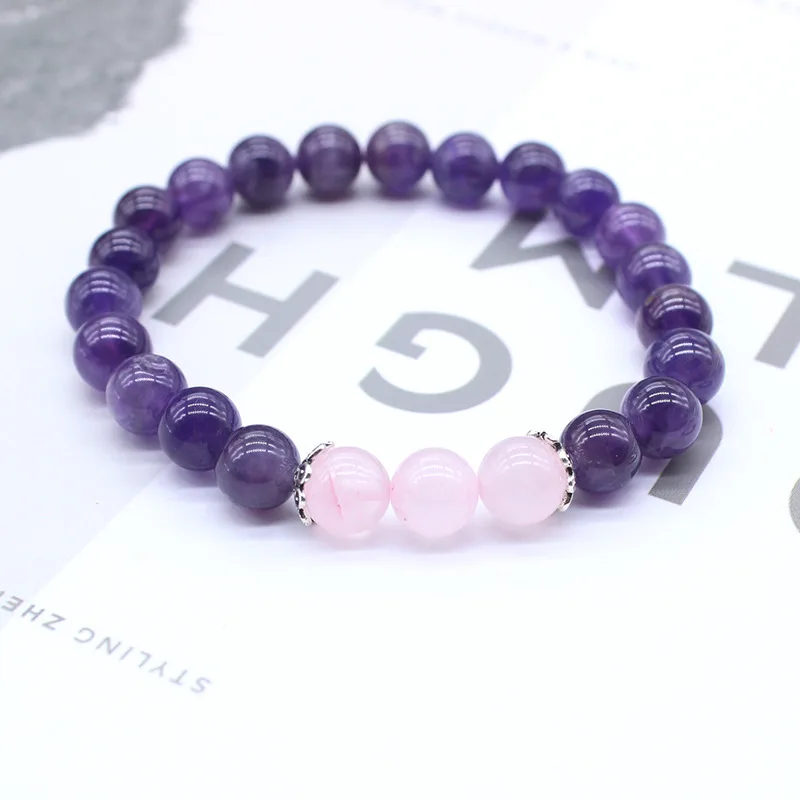 8mm Natural Stone Pink Crystal Quartz Bracelet Purple Amethysts Beads Lotus Strand Buddha for Women Girl Love Gifts | Украшения и