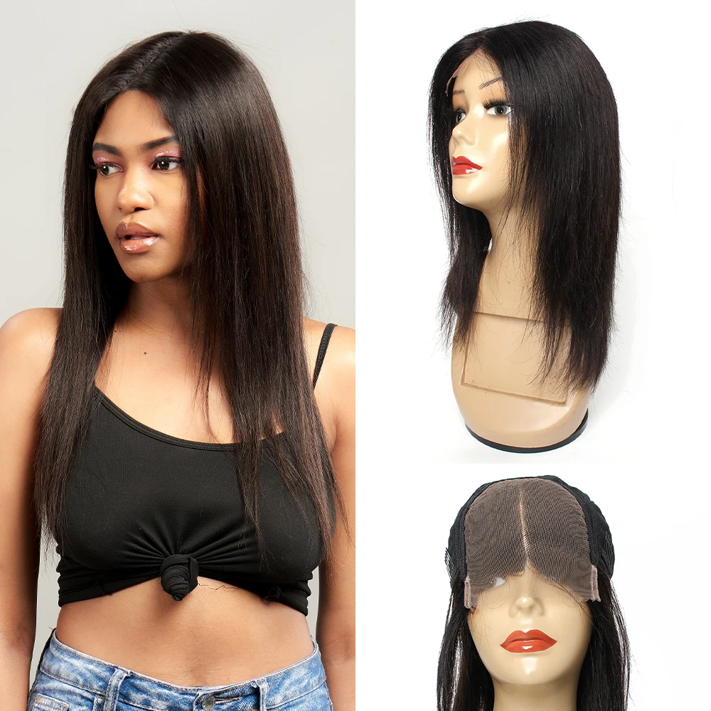 Fechamento do Laço Preta em Linha Perucas de Cabelo Curta para Mulher Peruca Reta Indiano Humano 12 14 16 Polegadas 150 Densidade Extensão 4×4 Cor