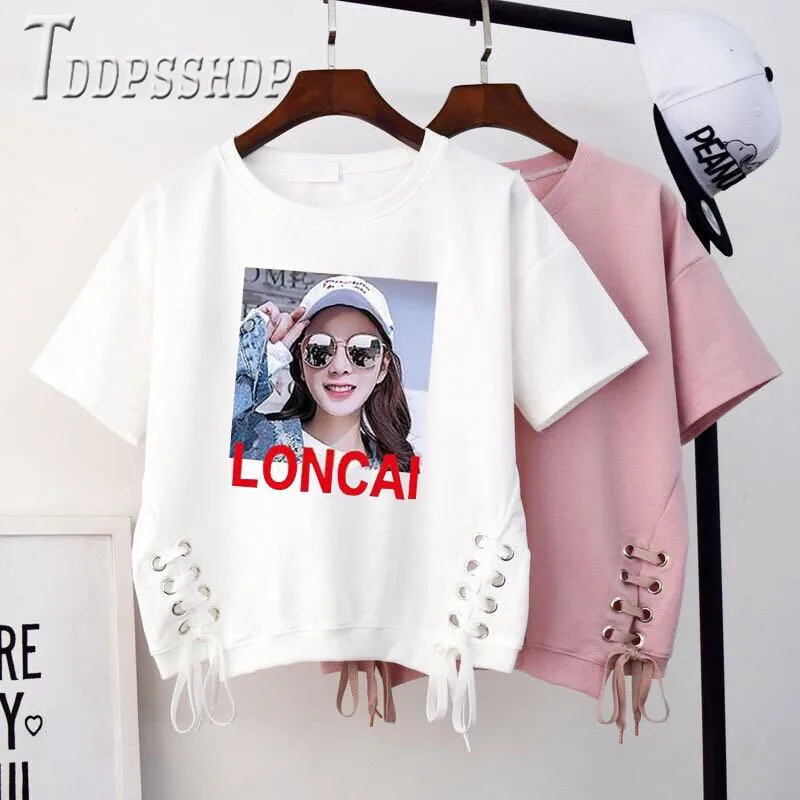 Женская футболка с завязками летняя разноцветная Футболка розового и белого