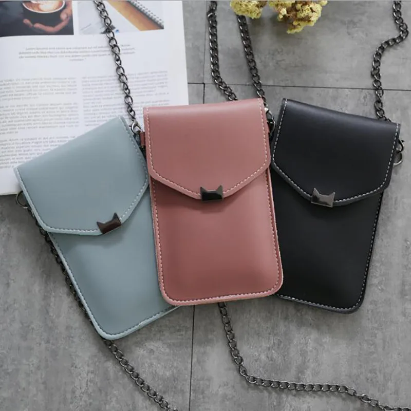

Cat Ear Transparent Touch Screen Retro Mobile Phone Bag 2022 Women Chain shoulder Bags Small Flap Bag Mini Shoulder Bag