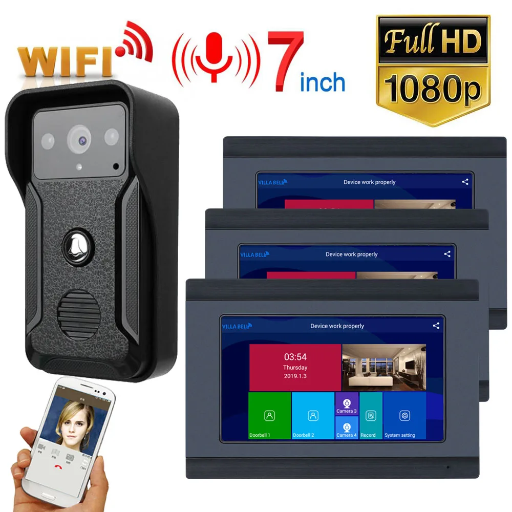 2 Monitor 1 Camera 1080P 7 дюймов беспроводной/wifi умный IP видео дверной звонок Домофон с 3 ночного монитор для зрения+ 2 камеры - Цвет: 2 Monitor 1 Camera