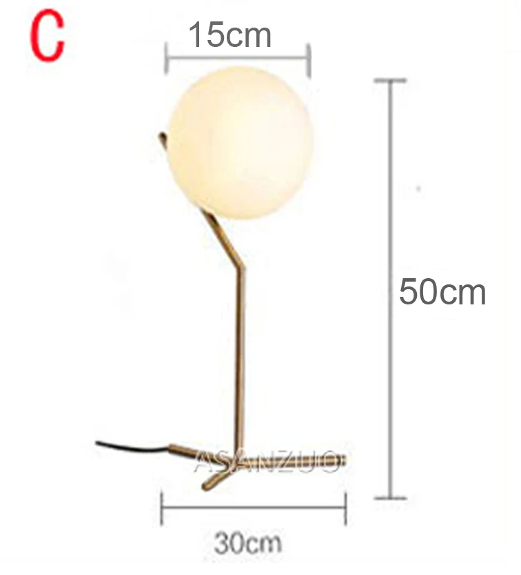 C Ball Dia15cm Современный светодиодный Настольный светильник, настольная лампа, светильник, стеклянный шар, настольная лампа, настольный светильник для спальни, гостиной, пола, прикроватный, золотой дизайн - Цвет абажура: C Ball Dia15cm