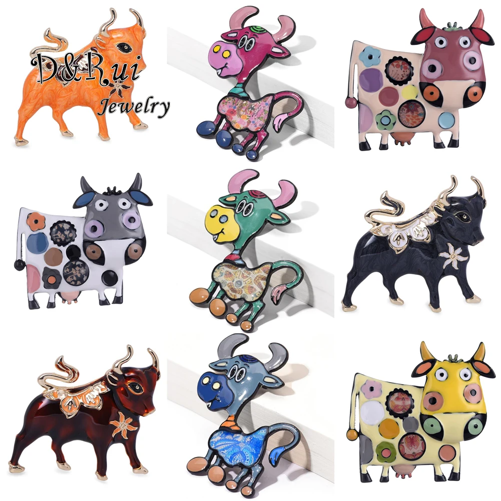 

Брошь для детей D & Rui, эмалированная Броши с быком и булавками в виде коровы, подарок на Рождество, для мальчиков и девочек