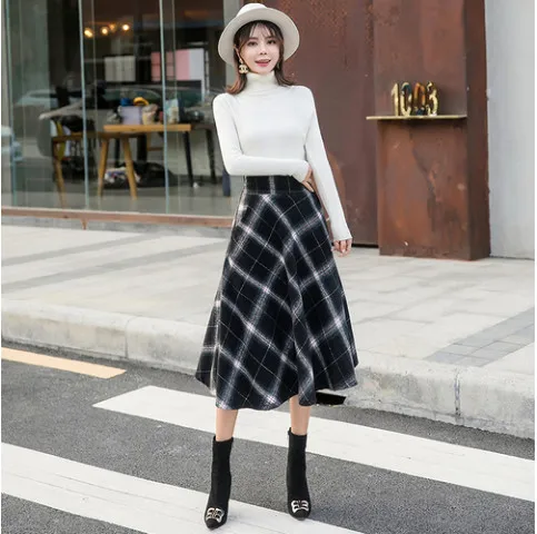 Новая осенне зимняя юбка винтажная шерстяная клетчатая 2020 для женщин элегантная