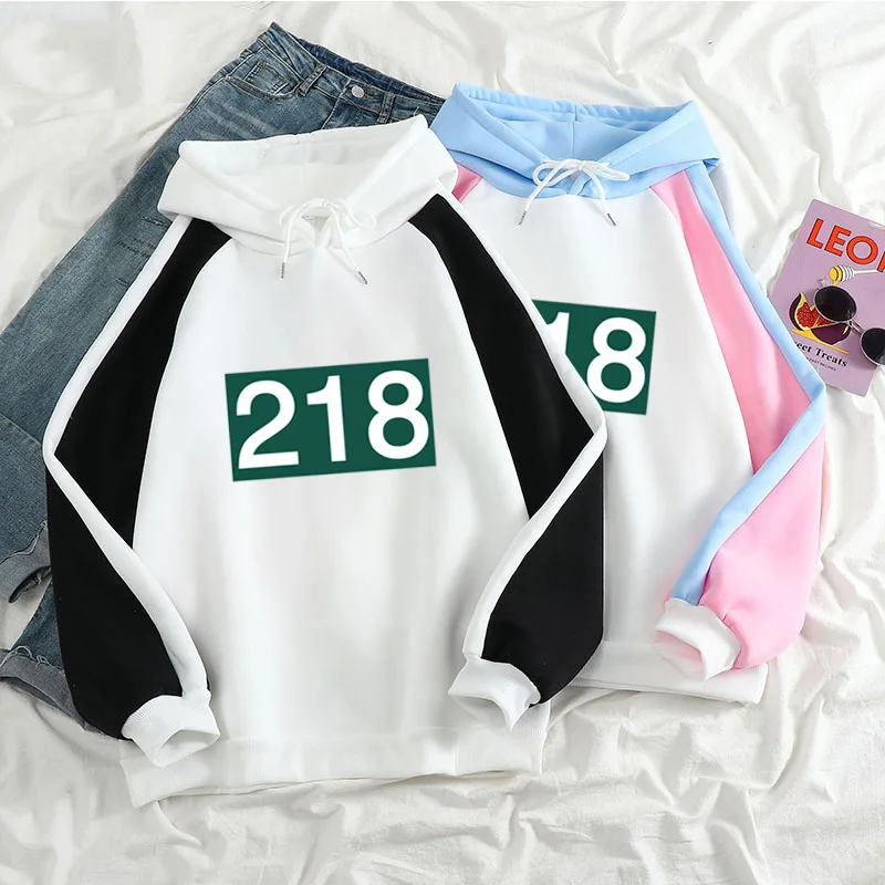 

Squid Game 218 Kpop Korean Men/Women Hoodie Long Sleeve Casual Trend Loose Contrasting Color Sweatshirt Harajuku Oversize Top