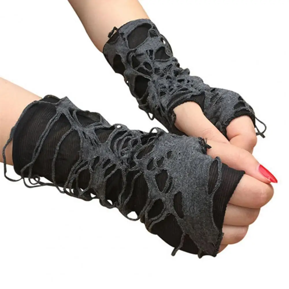 

1Pair Halloween Tearing Style Gloves Ripped Holes Fingerless Black Half Finger Vintage Punk Style Gloves Cosplay Accessories New