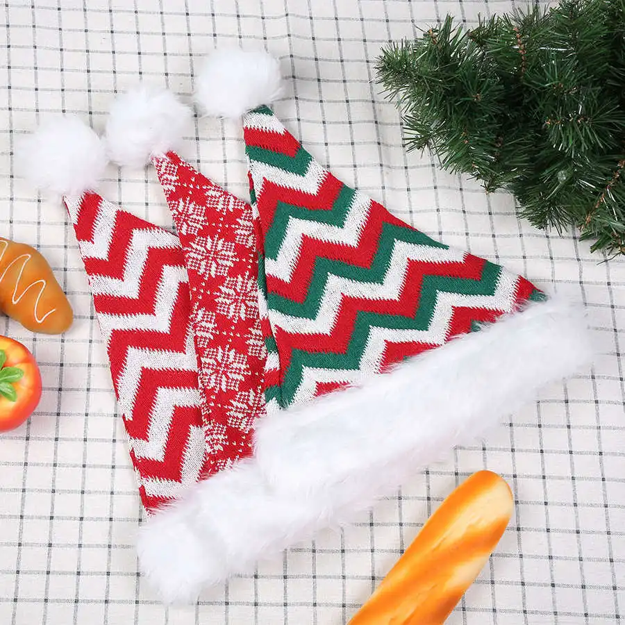 Рождественские шапки 3 шт./компл. Рождественская Вязаная Мягкая теплая зимняя