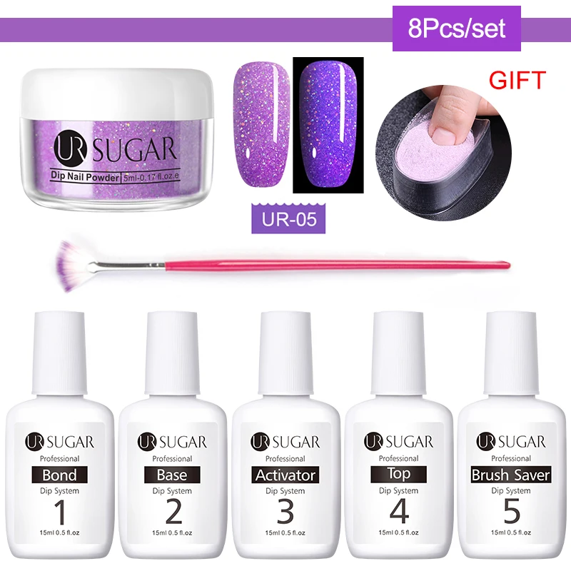 8pcs set5 UR SUGAR 8 шт. флуоресцентный набор порошка для ногтей голографический градиентный погружающийся хромированный ноготь пудра-Глиттер для ногтей художественные украшения - Цвет: 8pcs set5