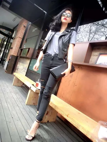 new 2021 fashion women's genuine real sheepskin leather female vest coat sleeveless turn-down collar couple femme jacket black