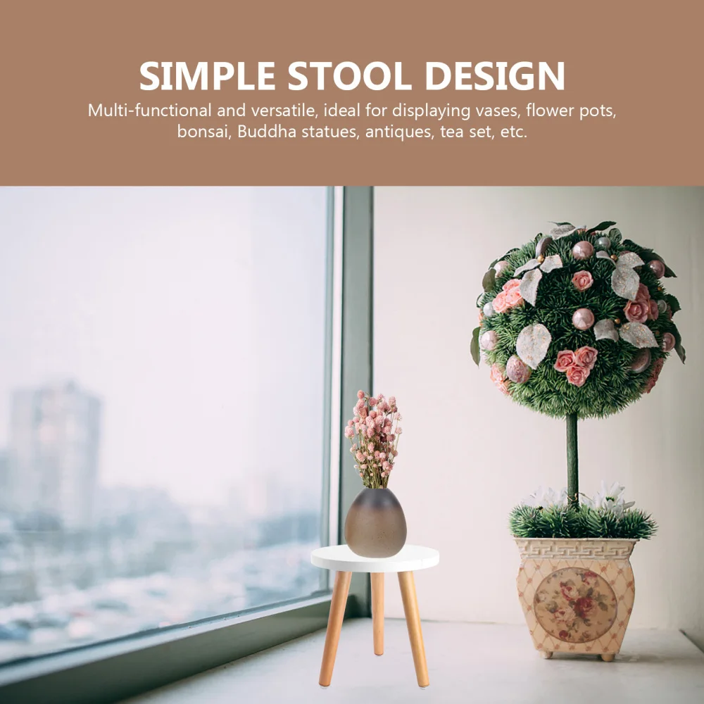 

1Pc Wood Plant Stand Flower Pot Stool Wooden Round Stool Home Decoration