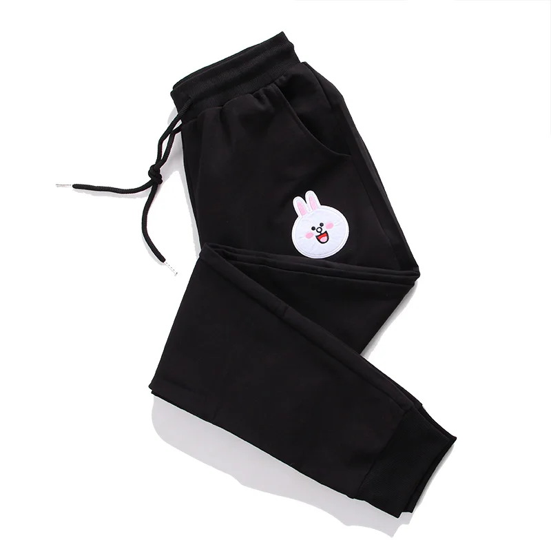 

Casual Joggers Women Autumn Rabbit Patchwork Loose Pants Korean Style Fashion Black Mujer Pantalones P1008