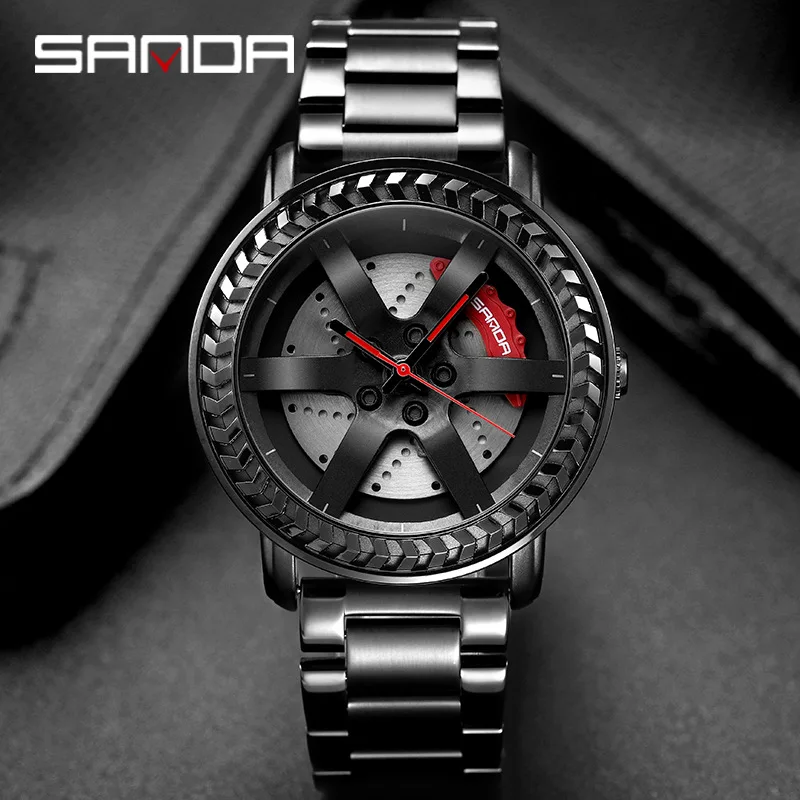 Мужские наручные часы с ободком оригинальные черные из нержавеющей стали для