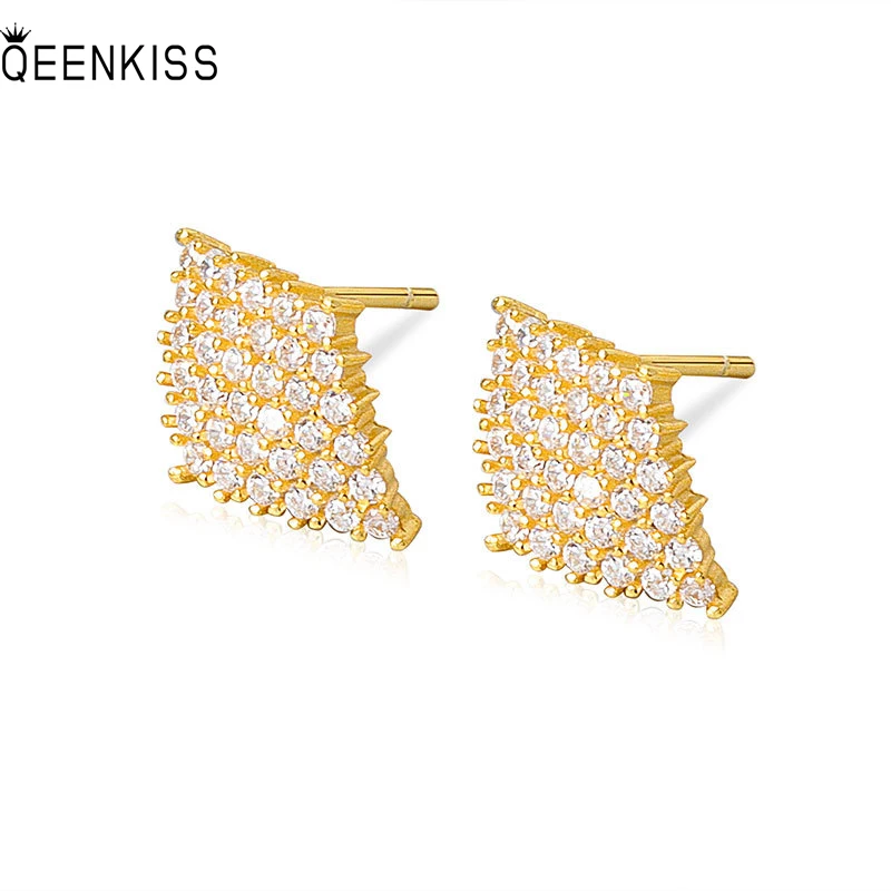 

QEENKISS EG6148 Jewelry Wholesale Fashion Woman Girl Birthday Wedding Gift Rhombus AAA Zircon 18KT Gold White Gold stud Earrings