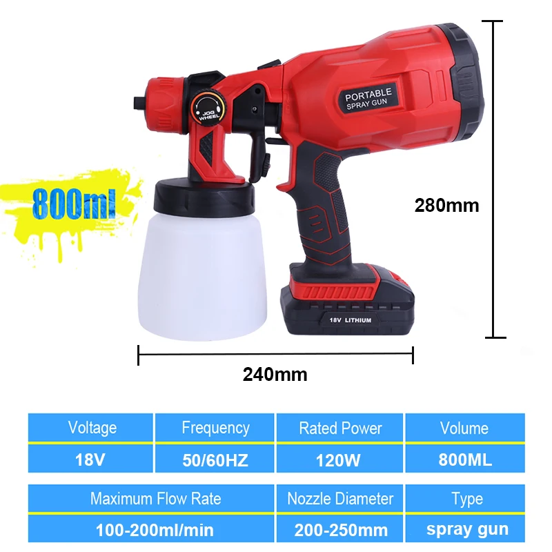 Electric Spray Gun 800ml Household Paint Sprayer TOP Pressure Flow Control Airbrush Easy Spraying Cordless | Инструменты