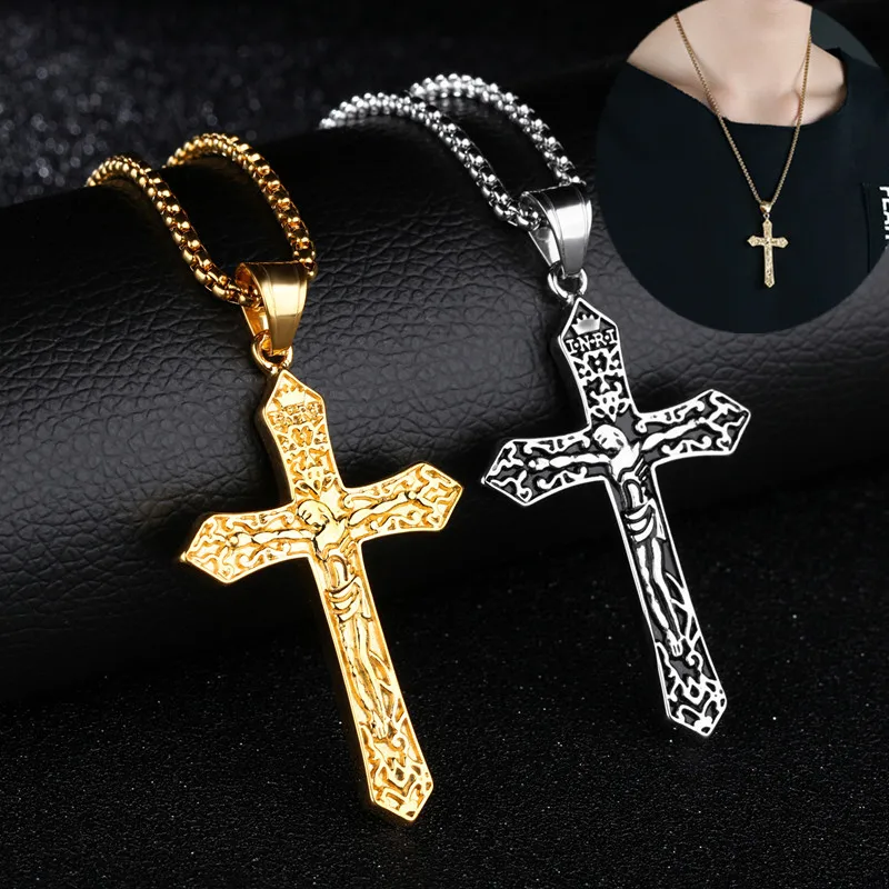 Новое модное ожерелье из нержавеющей стали с крестом для мужчин многослойное