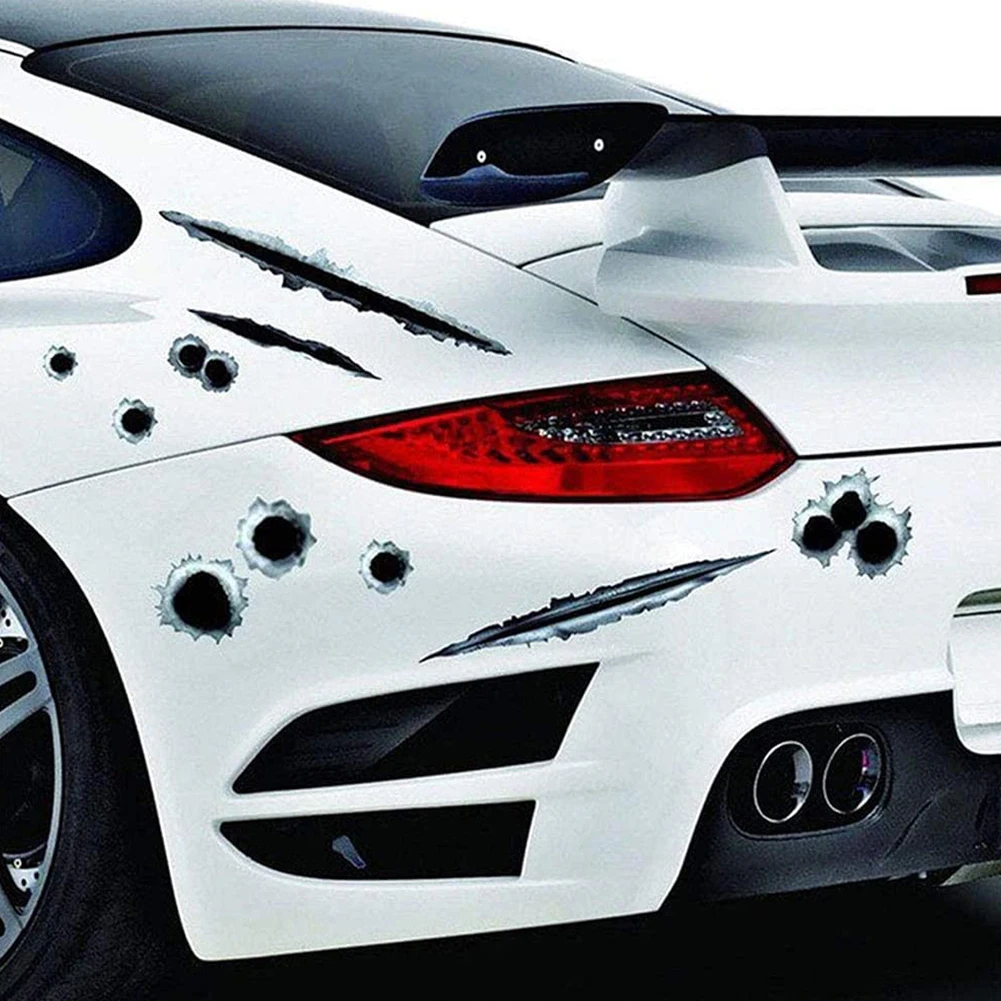 

New 9pcs 3D Bullet Hole Car Sticker Decals Decorative Car Tattoo Fake Gun Shot Car Hood Trunk Decoration for Car Styling