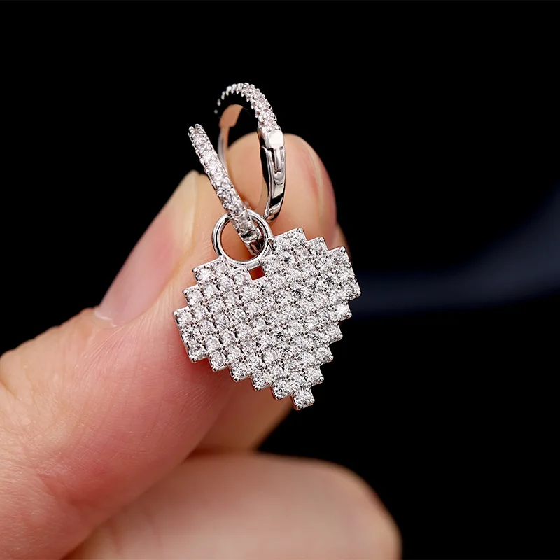 New Winter Delicate Silver CZ Zircon Crystal Pixel Heart Earrings Simple Silver Color Drop Earrings Women Jewelry Lover Jewelry