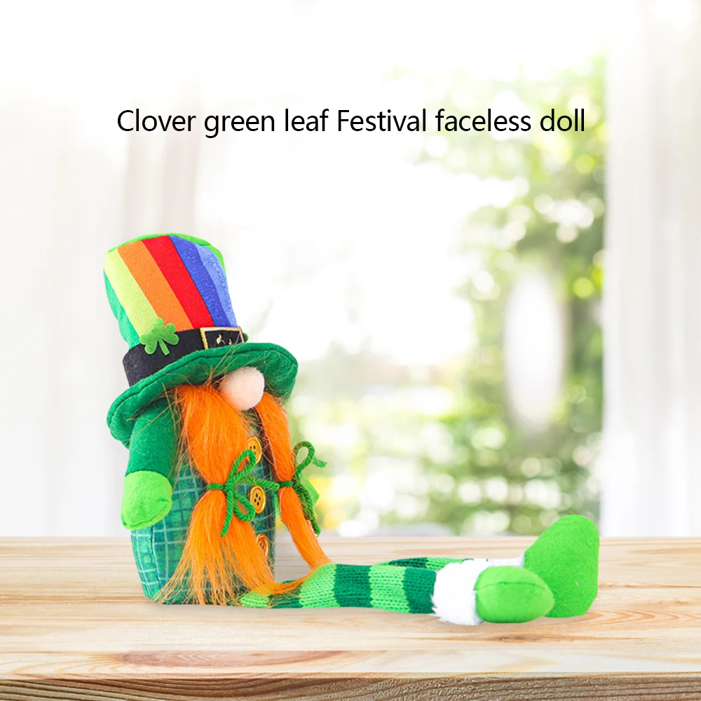 

Patrick's Day Gnome Decor Faceless Doll Ornaments Hat Long Legs Holiday Gnomes Plush for Irish Festival Green Leaf Festival