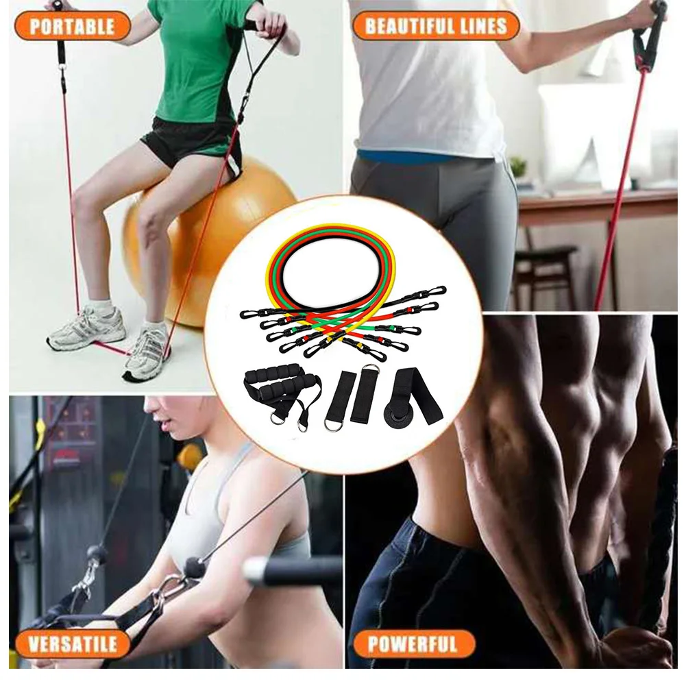 

Exerciser Equipments Gym Training Yoga Fitness Equipment 11pcs/set TPE Pull Rope Colorful Handle Resistance Bands