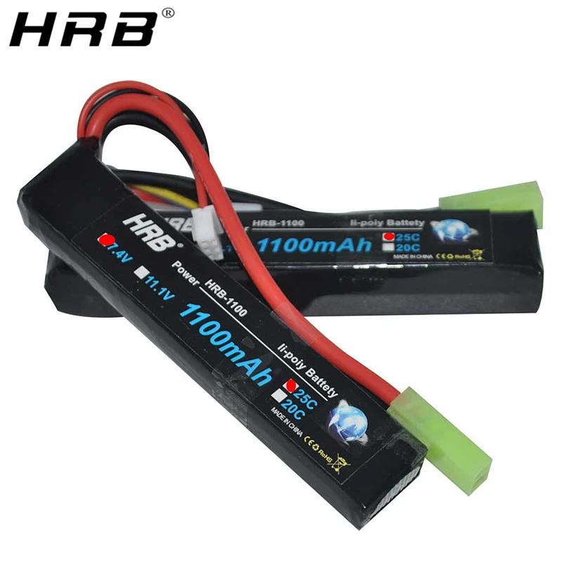 HRB-bater&iacute;a Lipo 3S 2S 7,4 V 11,1 V 1100mAh 25C Tamiya conector AKKU Mini Airsoft BB, pistola de aire, juguetes el&eacute;ctricos, piezas de RC-0
