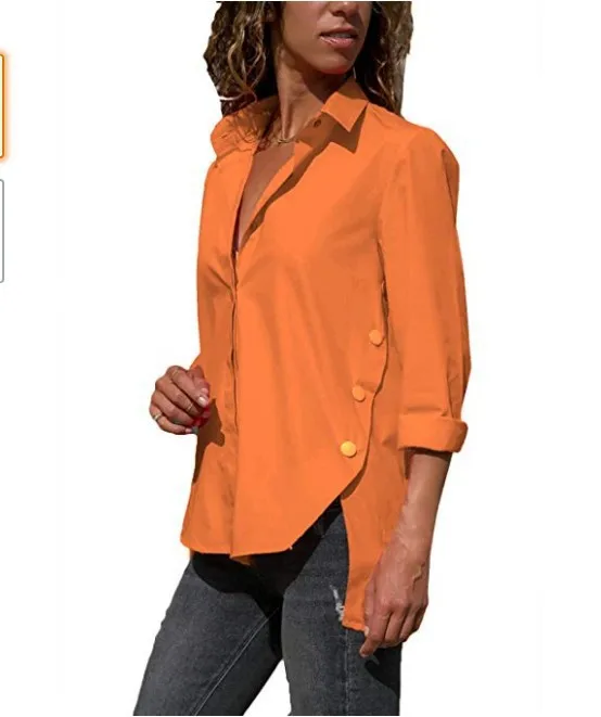 

Women's Office Shirt Irregular White Long Sleeve Turn-down Collar Female Blouse 2021 Spring Summer Lady Shirts Top Plus Size 5X