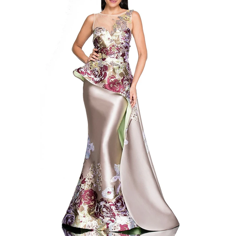 

Ladies sexy dress party nightclub dress banquet female temperament annual meeting lace sexy 3D printed embroidered long skirt