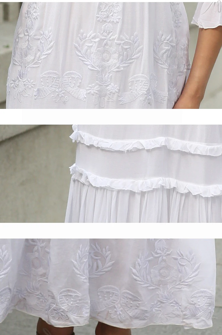 Boho, красное, белое, с вышивкой, макси платье, для женщин, осень, лето, с оборками, элегантные платья,, для девушек, одноцветное, хиппи, Пляжное, длинное платье