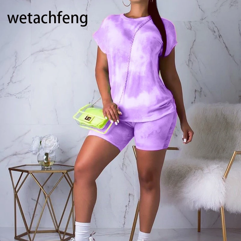 

Women Summer Tie Up Galaxy Print O-neck Tracksuit Women Short Sleeve Tee Crop Top Biker shorts Two Piece Set sportswear Clothes