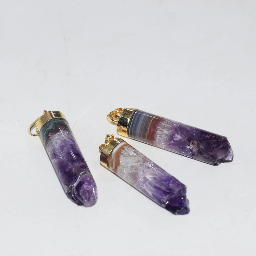 подвеска на шею аметист 5 шт. фиолетовый Цилиндр Друза Природного Камня Шарм