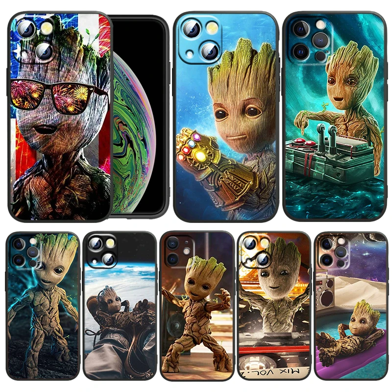 

Groot Marvel Avengers For Apple iPhone 13 12 Pro Max Mini 11 Pro XS Max X XR 6 7 8 Plus SE2020 Capa Black Phone Case