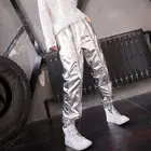 Брюки женские с блестками, Модные шаровары на молнии, серебристые Блестящие Брюки до щиколотки, повседневные зимние бархатные плотные брюки