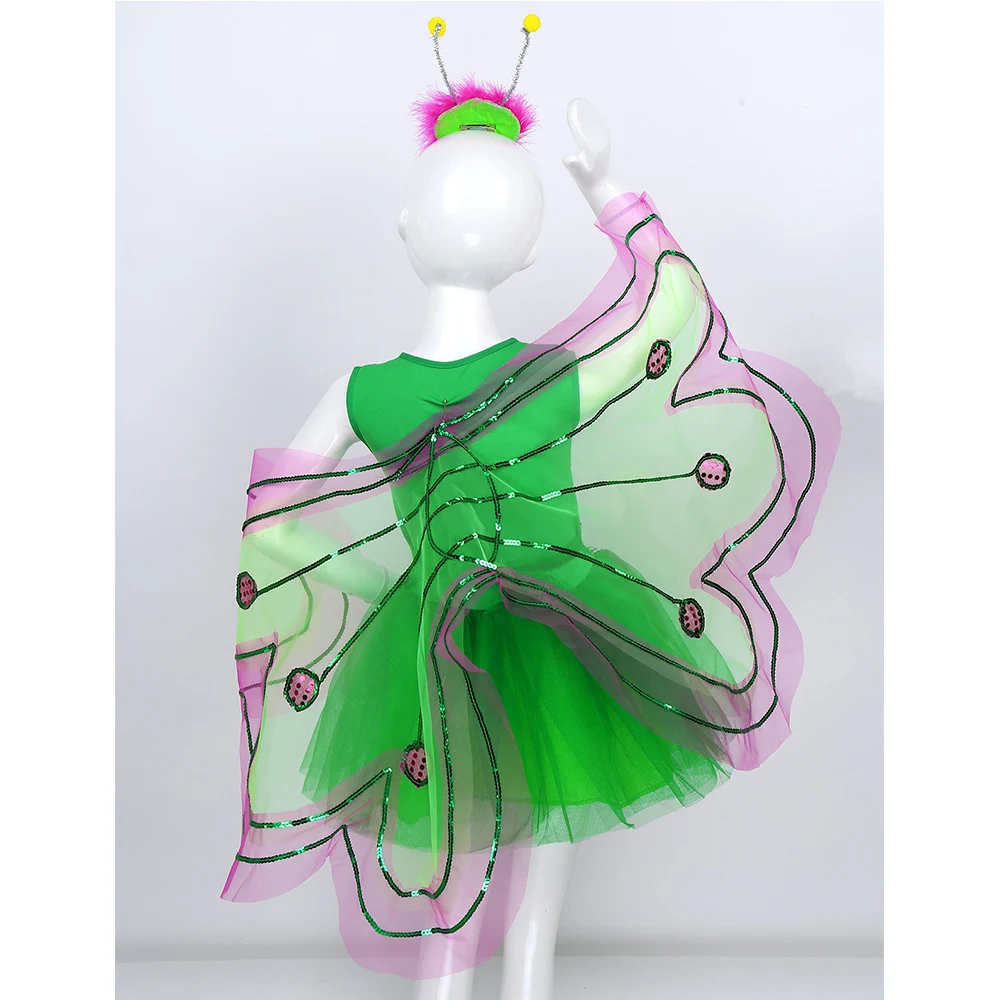 Детское Сетчатое платье с блестками и крыльями феи костюм для девочек на