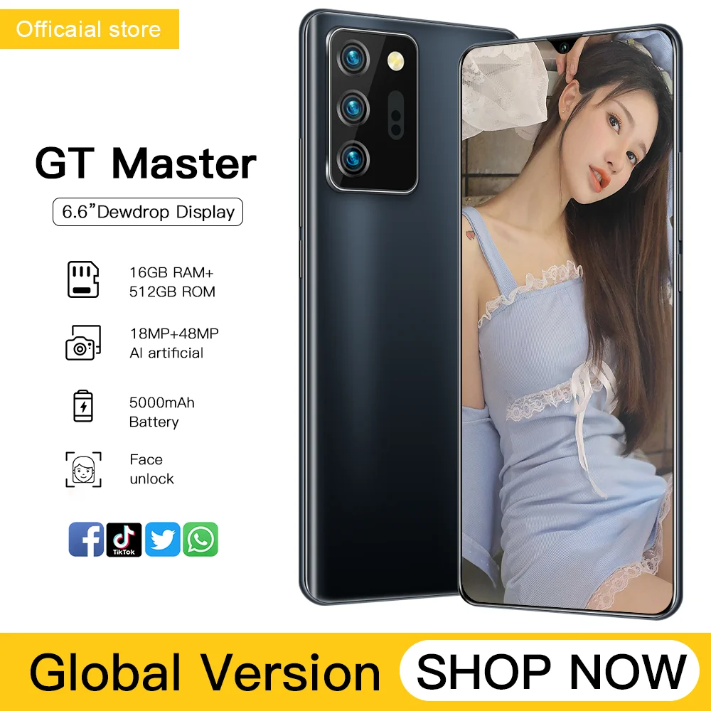 

GT Master 6.6Inch Smartphone 16G+512G 5000mAh Android11.0 Unlock Celular Global Version 5G Mobile Phones 18+48MP Support Google