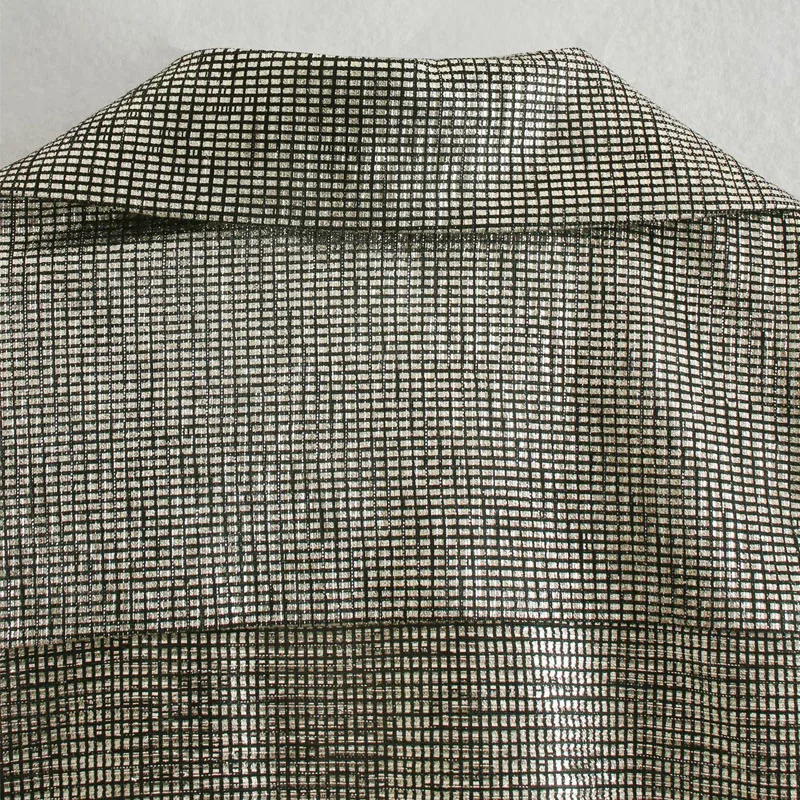 

Spring New Lapel Long Sleeve Women's Waist Side Buttons Hot Metal Fabric Vintage Loose Casual Chic Female Tops