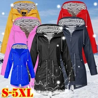 women waterproof zipper rain jacket solid color ladies outdoor mountaineering lightweight raincoats plus size s 5xl
