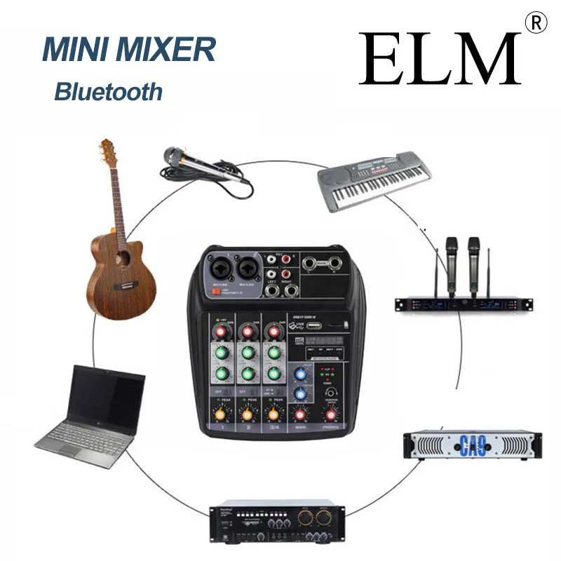 Аудио миксер ELM для караоке микшерный пульт компактный звуковой карты цифровой BT
