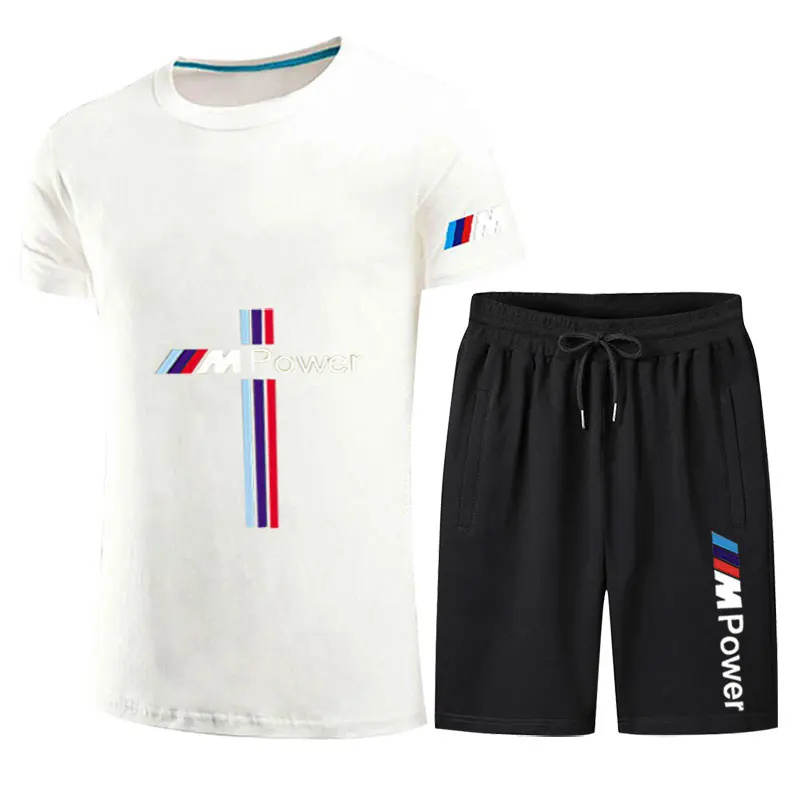 

2021 custom car new solid color printing t shirt sport suit casual upper summer short sleeve shirt 2-piece