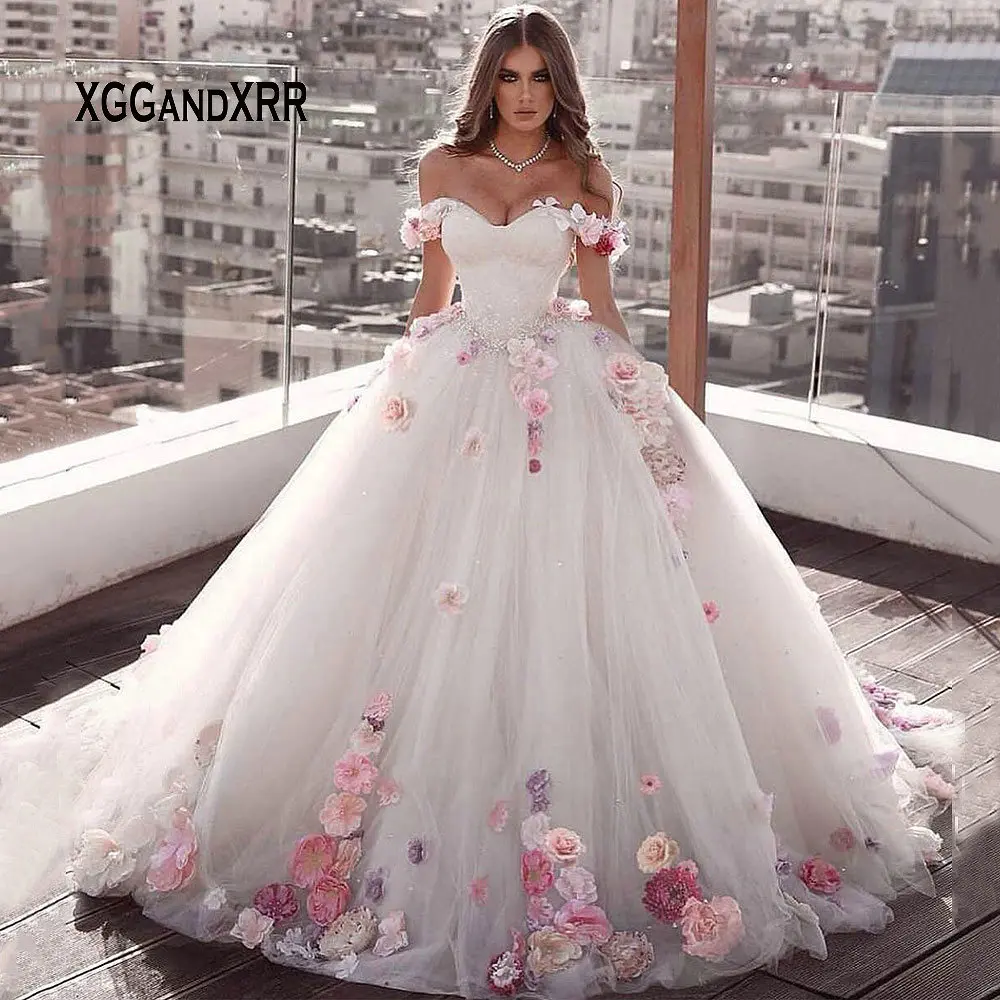 

Romantic Flower Wedding Dress 2020 Bridal Gown Sweetheart Off Shoulder Long Bride Dress Plus Size Custom made Backless Dubai