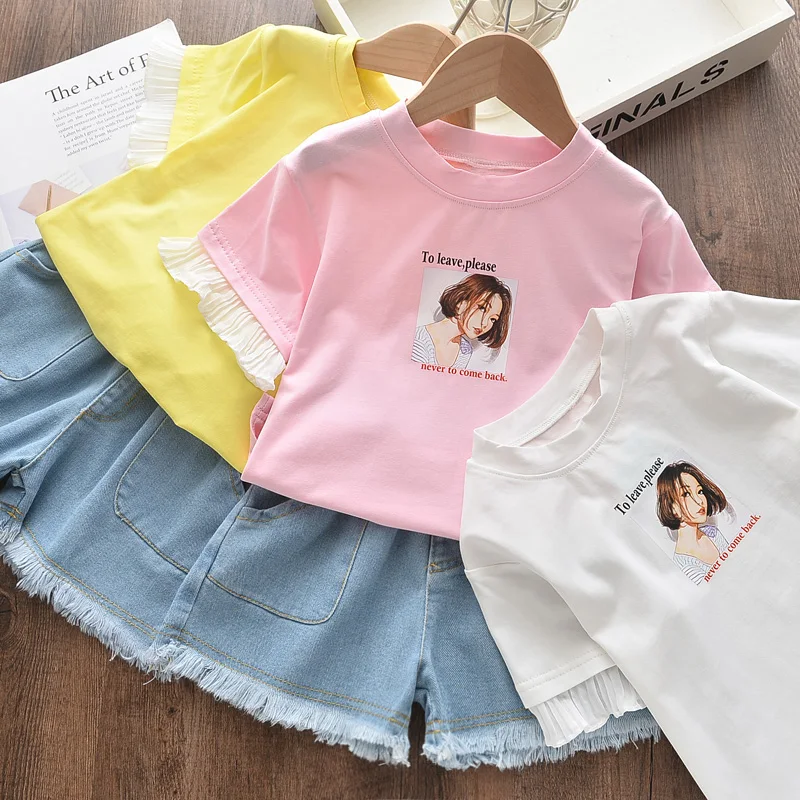 

Комплекты одежды для девочек; Летняя одежда с рисунком для маленьких девочек; Футболка с короткими рукавами + штаны; Комплекты детской одежд...