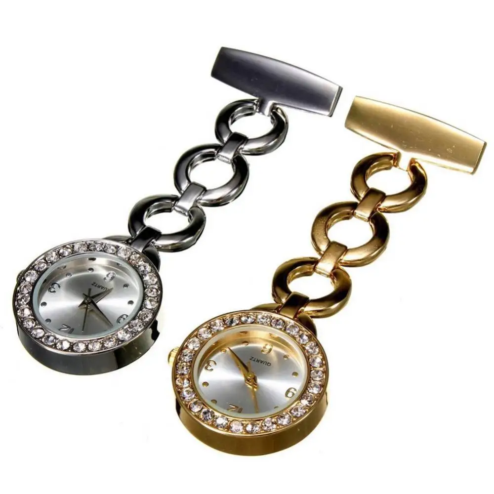 

Luxury Rhinestone Round Dial Nurse Watch Brooch Pin Quartz Fob Pocket Watch