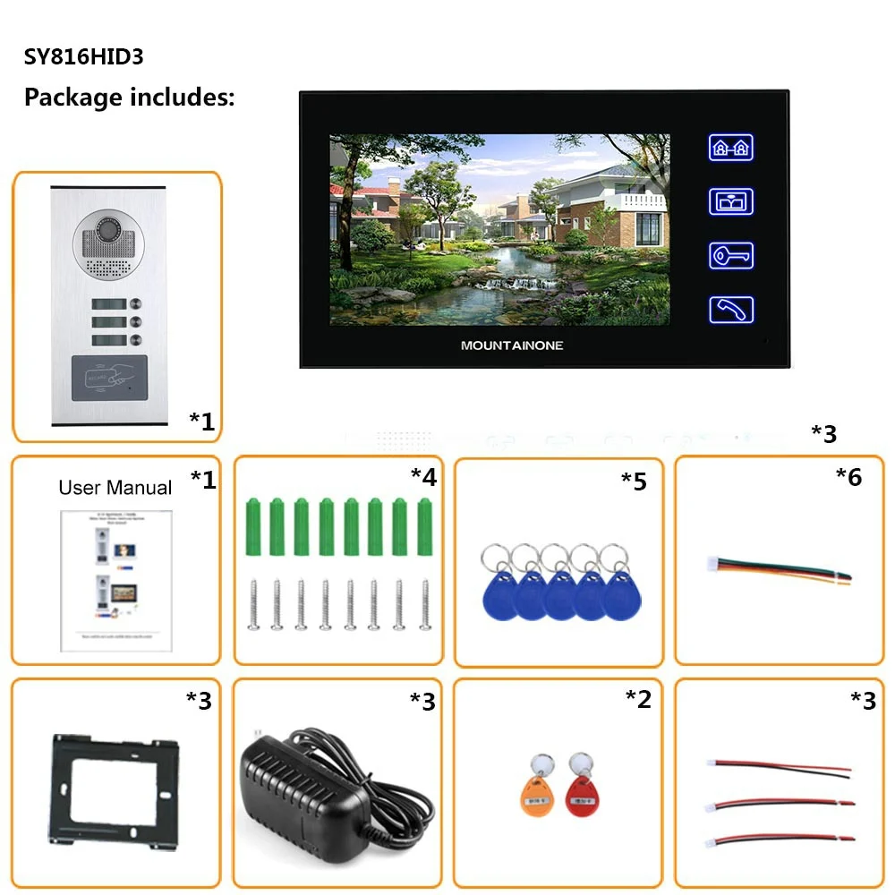 7 дюймов видео домофон 3 квартиры Системы с RFID IR-CUT HD 1000TVL Камера дверной звонок Камера