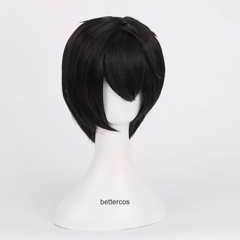 Парик для косплея рису сакума из ансамбль звезд короткие черные термостойкие