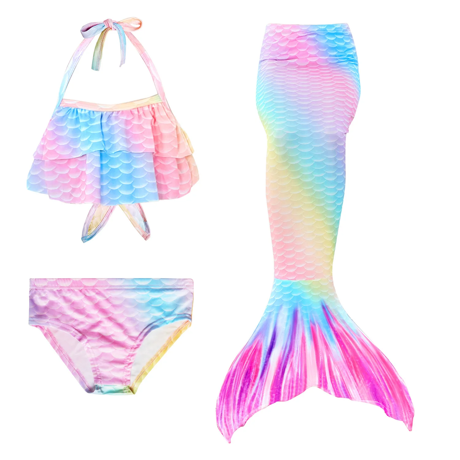 

3pcs Mermaid Tails for Swimming Little Mermaid Girls Swimsuit Bikini Set Bathing Suit Party Cosplay Costumes can add Flippers