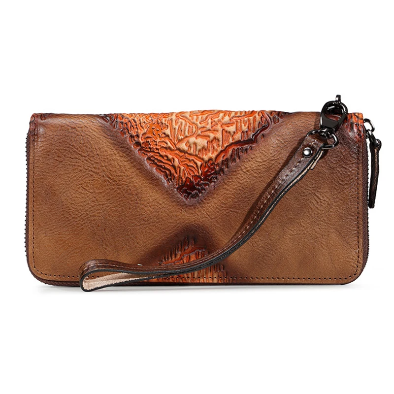 Женский Винтажный Длинный кошелек из натуральной кожи удобная сумочка на молнии