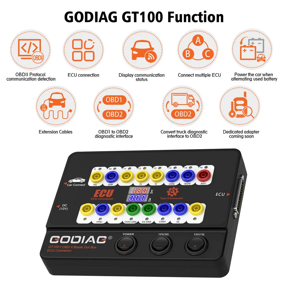 GODIAG GT100 + Pro OBDII секционная коробка ECU скамья разъем с электронный ток Дисплей |