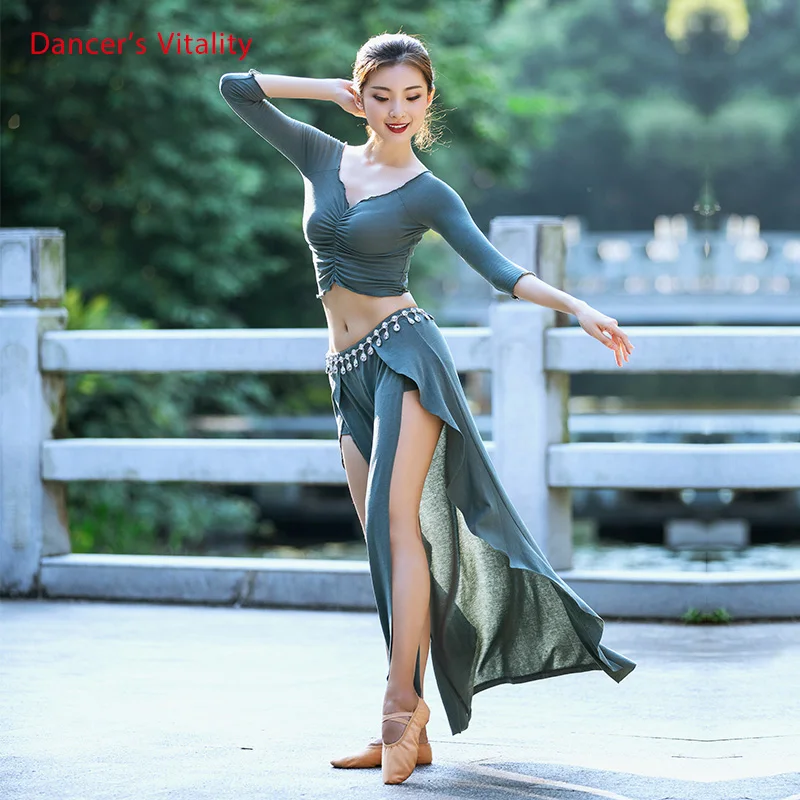 Женский сетчатый костюм для танца живота длинная юбка контрастных цветов с