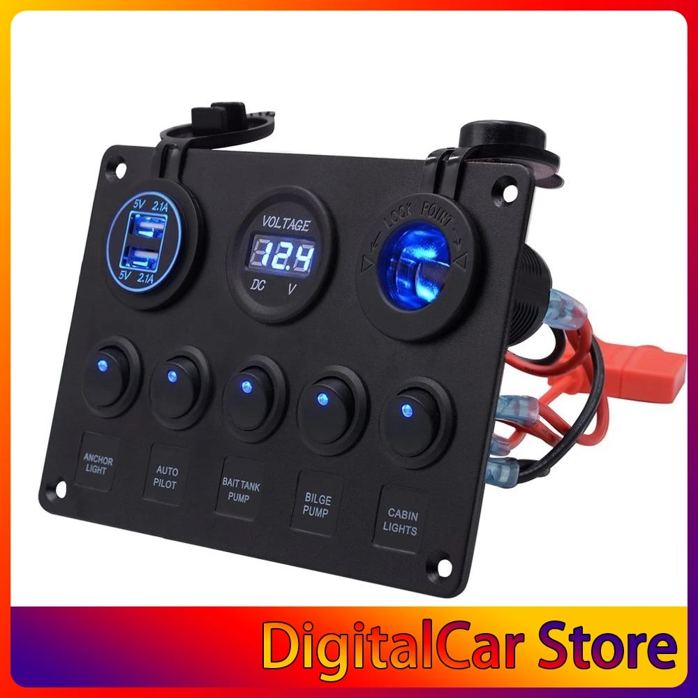 

Yacht Car Round Light Switch + Cigarette Lighter Seat + Dual Usb + Voltmeter Combination Panel Control Panel Switch